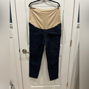 LOFT High Rise Maternity Jeans in Dark Blue and Beige